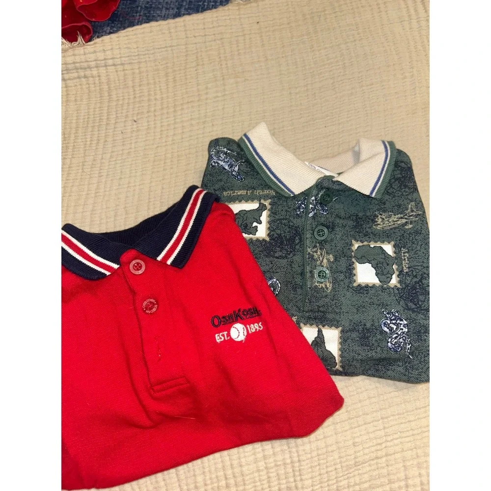 Vintage OshKosh Bgosh Toddler Polo Shirt Bundle Red Baseball Safari Green 3T